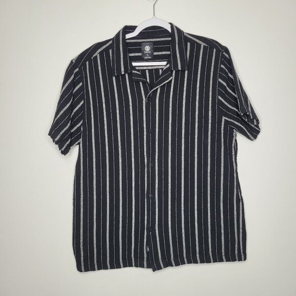 Element black white striped cotton button front short sleeve casual shirt XL - Picture 1 of 6